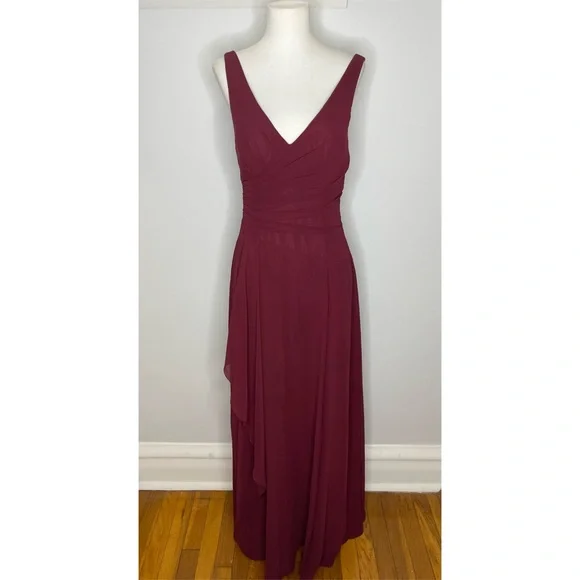 Azazie Floor Length Chiffon Kori Bridesmaid Dress in Cabernet Size 2 - Picture 5 of 10